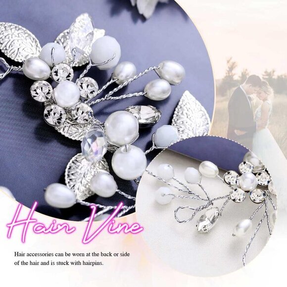 Bride Wedding Hair Vine Pearl Bridal Headpieces Leaf Hair Accessories for Women - Picture 7 of 7